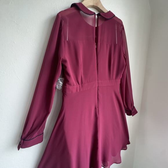 Modcloth NWT Burgundy Pretty Performative Embroider Dress Long Sleeve Retro Sz L - Picture 8 of 14